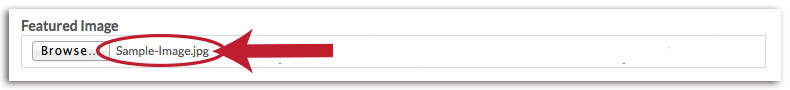 Screenshot of the header of the Featured Image area, showing the name of your image you selected