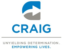 Craig Hospital Logo with text below saying "Unyielding determination. Empowering Lives."