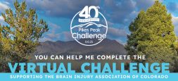 You can help me conquer the Virtual Challenge. Image of Pikes Peak with Pikes Peak Challenge 40th Anniversary logo.